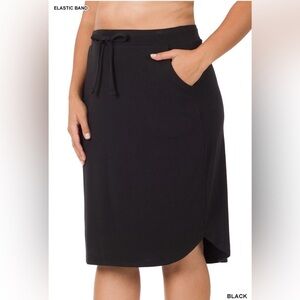 New!PLUS SIZE ELASTIC WAIST SELF TIE TULIP HEM SKIRT SIDE POCKETS Size 1X 2X 3X